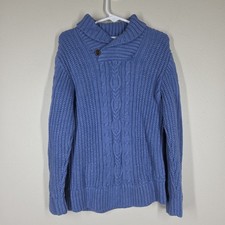 Janie And Jack Boys Blue Cable Knit Sweater Cotton Wool Shawl Collar 6 Preppy