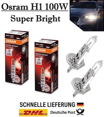2x Osram H1 100W 12V 62200SBP Super Bright 3200K Scheinwerfer Lampe - Off-Road
