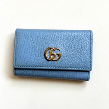 GUCCI Authentic Leather key case interlocking G sky blue