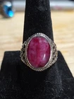 Vintage 925 Sterling Silver Oval Red Cabochon Oval Ring Mottled Stone Size 7