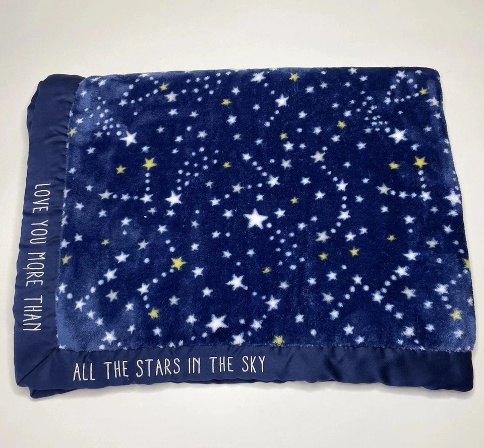 Manta de bebé de felpa Wendy Bellissimo Star Collection azul marino satinado adorno amor Foto 3 de 4