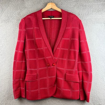 Giorgio Armani Red Textured Grid Knit Blazer Jacket Made in Italy Size 46