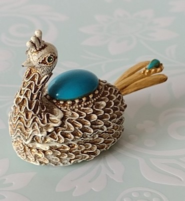 Vintage FLORENZA Peacock Salt Cellar with Spoon