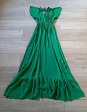 New Collection Italy Green Open Back Maxi Dress Frill Boho Retro Holiday UK8/10