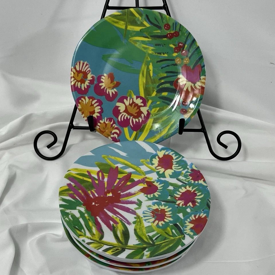 Juego de 6 platos de ensalada de melamina tropical floral Isaac Mizrahi New York (2 cada uno) Foto 2 de 4