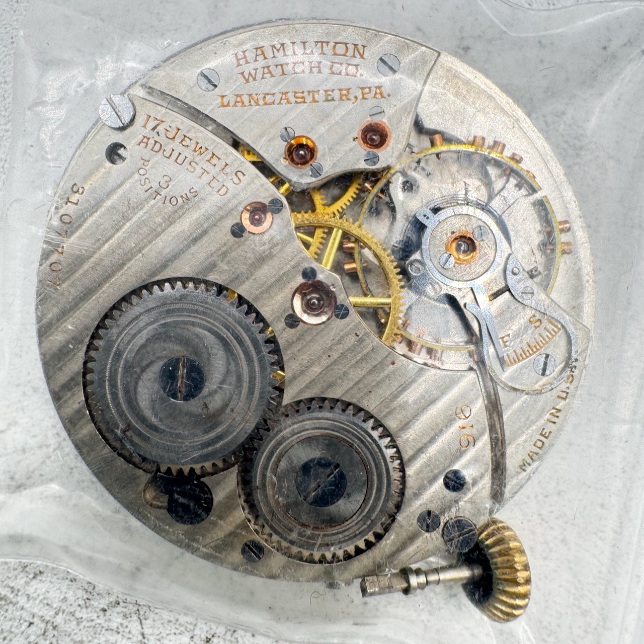 Antique 1924 Hamilton 17 Jewel 12s Pocket Watch Movement 916 USA