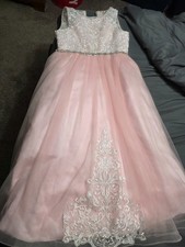 Blush Pink Flower Girl Tulle Ball Gown Dress With Lace Appliques