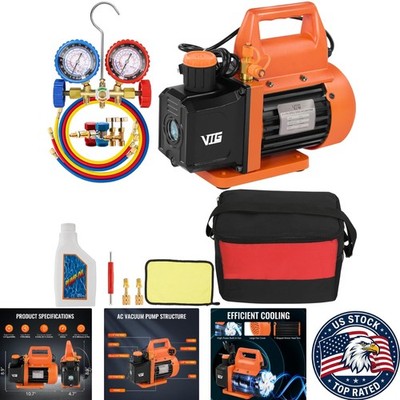 Reliable 4.5 CFM Single-Stage Vacuum Pump & Manifold Gauge for HVAC Systems