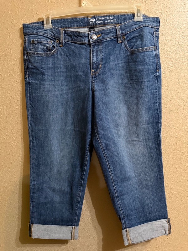 GAP STRAIGHT CROP JEANS SZ 16 DARK WASH STRETCH CUFFED LEG