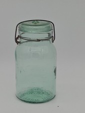 Atlas E-Z Seal Quart Fruit Jar. Base marked. Matched Lid Green. Mint.  Wow Color