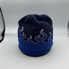 L.L. Bean Hat Beanie Boys M Blue Fleece Flame Embroidered Lined Winter Kids