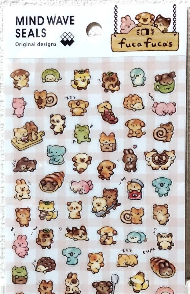 MIND WAVE Fuca Fuca's Sticker Animal Dog Cat Rabbit Panda Fox Bread MADE JAPAN - Image 2 of 3