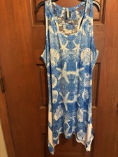 India Boutique Swim Coverup Silky Beachy Seashell Star Fish Sequins One Size EUC