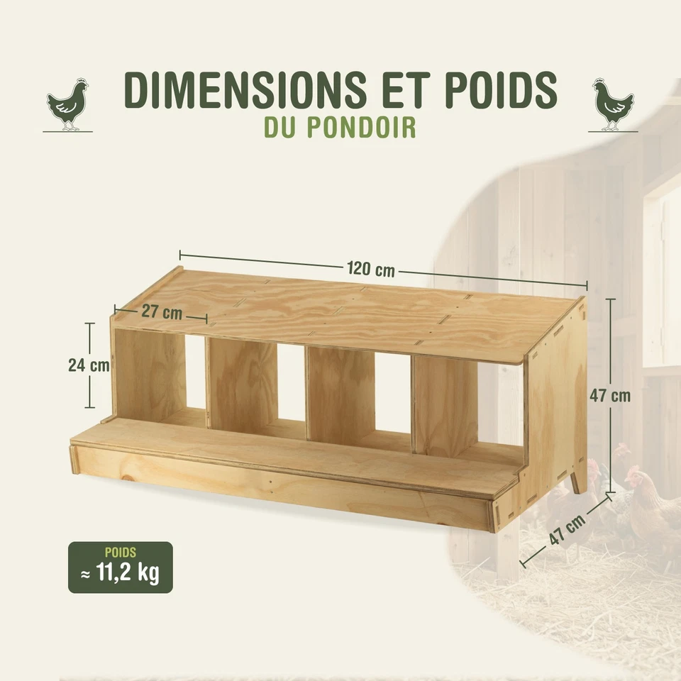 Pondoir Classic en bois à 4 compartiments pour Poules (.fr) - Photo 4/4