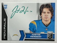 2020 Donruss Elite JUSTIN HERBERT Pen Pals GREEN INK Autograph RC PP3 CHARGERS