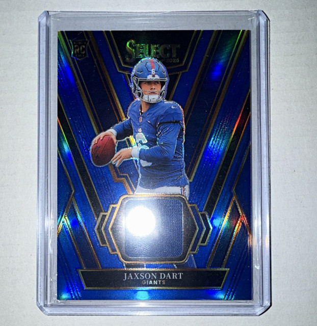 Panini Select 2025 Jaxson Dart Giants Rookie Swatches #RSW-JDT Blue Prizm RC