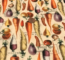"Vegetable Garden" on Cream * Michael Miller * 100% Cotton Remnant * 8" x 22"