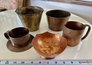 5 Vintage, Antique, Solid Copper & Solid Brass, Items 2 Are Hand Hammered Items