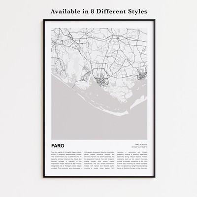 Faro City Map Print, Portugal Travel Poster, Modern Map, Wall Decor Art