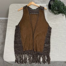 Faux Suede Vest with fringe Size large Western Boho
