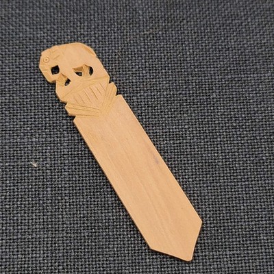 Carved Wood Elephant Bookmark Beige Wooden 3 in