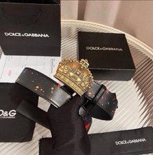 Cintura Dolce & Gabbana in pelle con fibbia a corona vernice nera schizzata cintura D&G