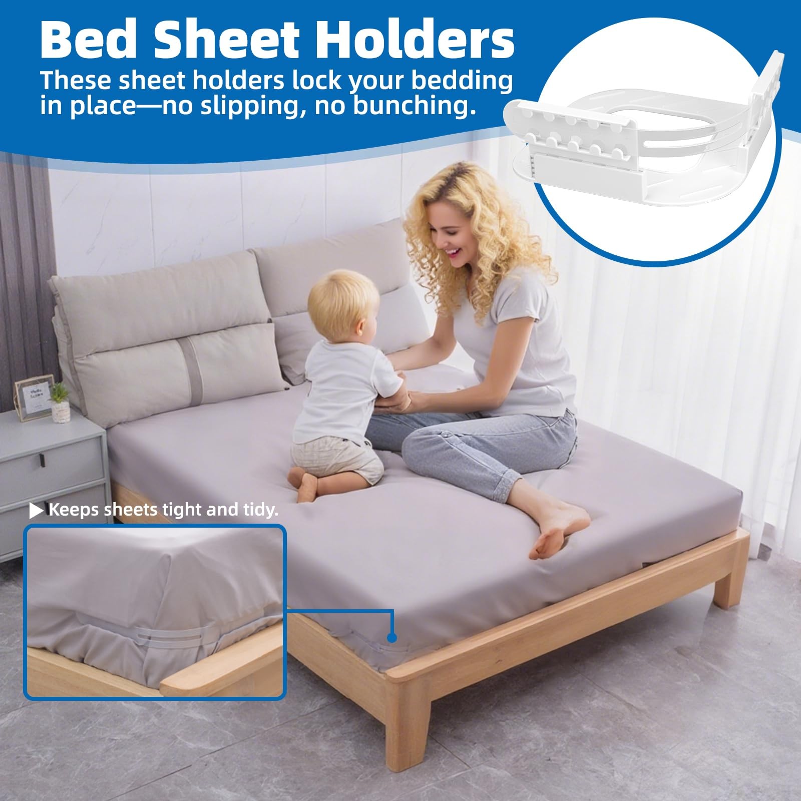 Lock Bed Sheet Holders for Corners – Heavy Duty Fitted Sheet Holders with Ant...