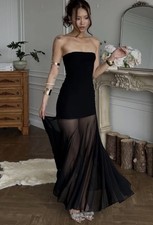 Zara Long Contrast Sheer Dress With Scarf Black Size S 4772/238 