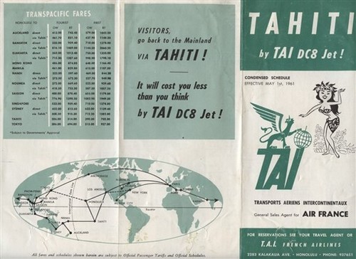 Tahiti TAI DC8 Jet Condensed Schedule 1961 Transports Ariens Intercontinentaux