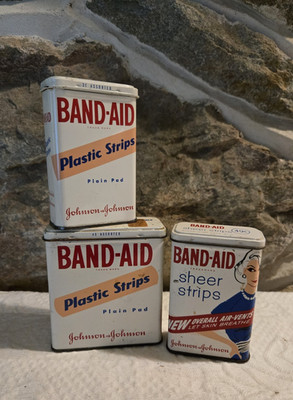 3 empty band aid tins johnson 