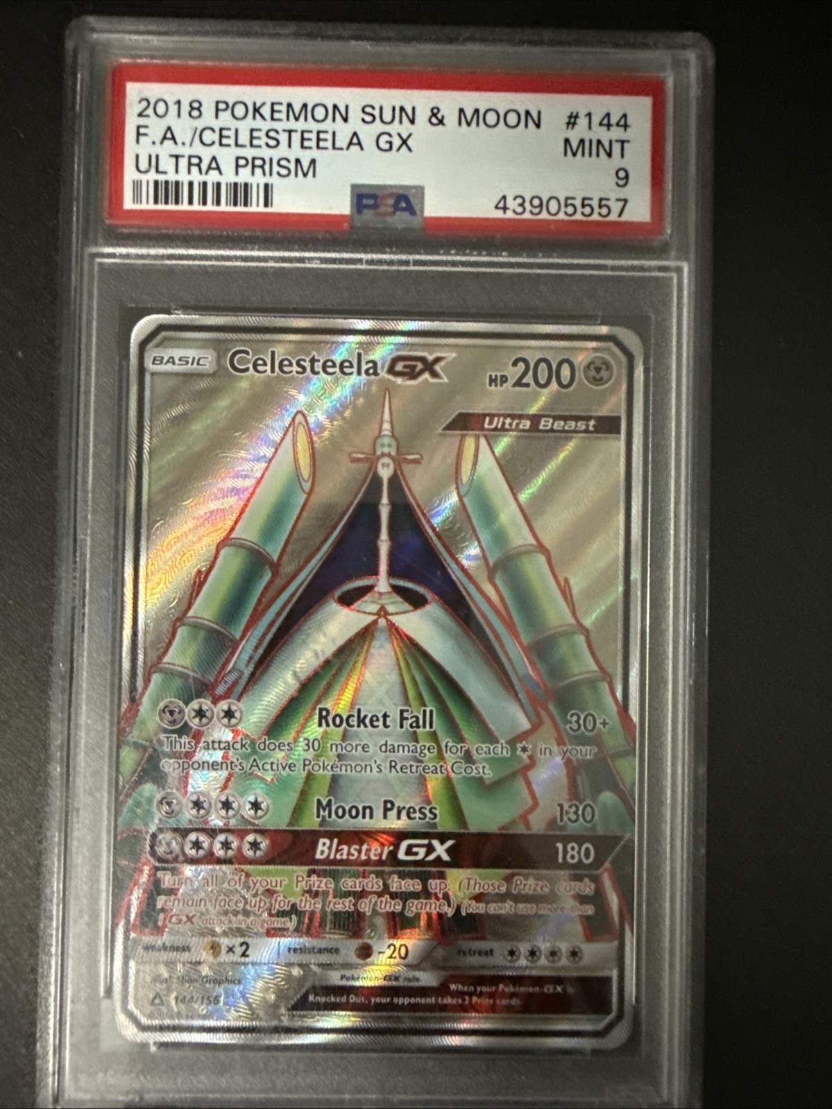 Celesteela GX (Full Art) 144/156 Sm-Ultra Prism Holo PSA 9