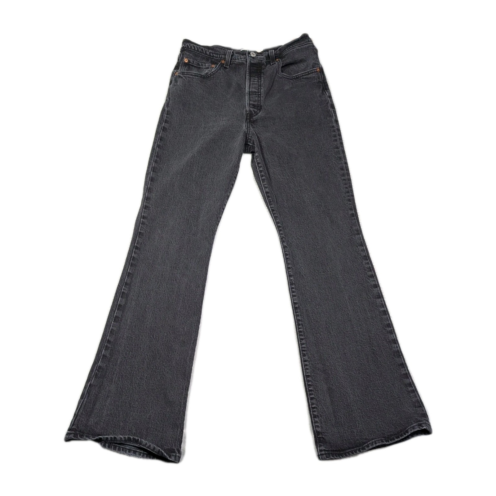 Levis Ribcage Boot Cut Jeans Womens 30  Black Button Fly Big E High Rise Stretch