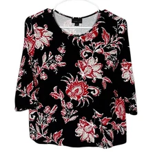 J Jill Women Wearever Collection Floral Jersey Knit Top Size MP Fairy Grunge New