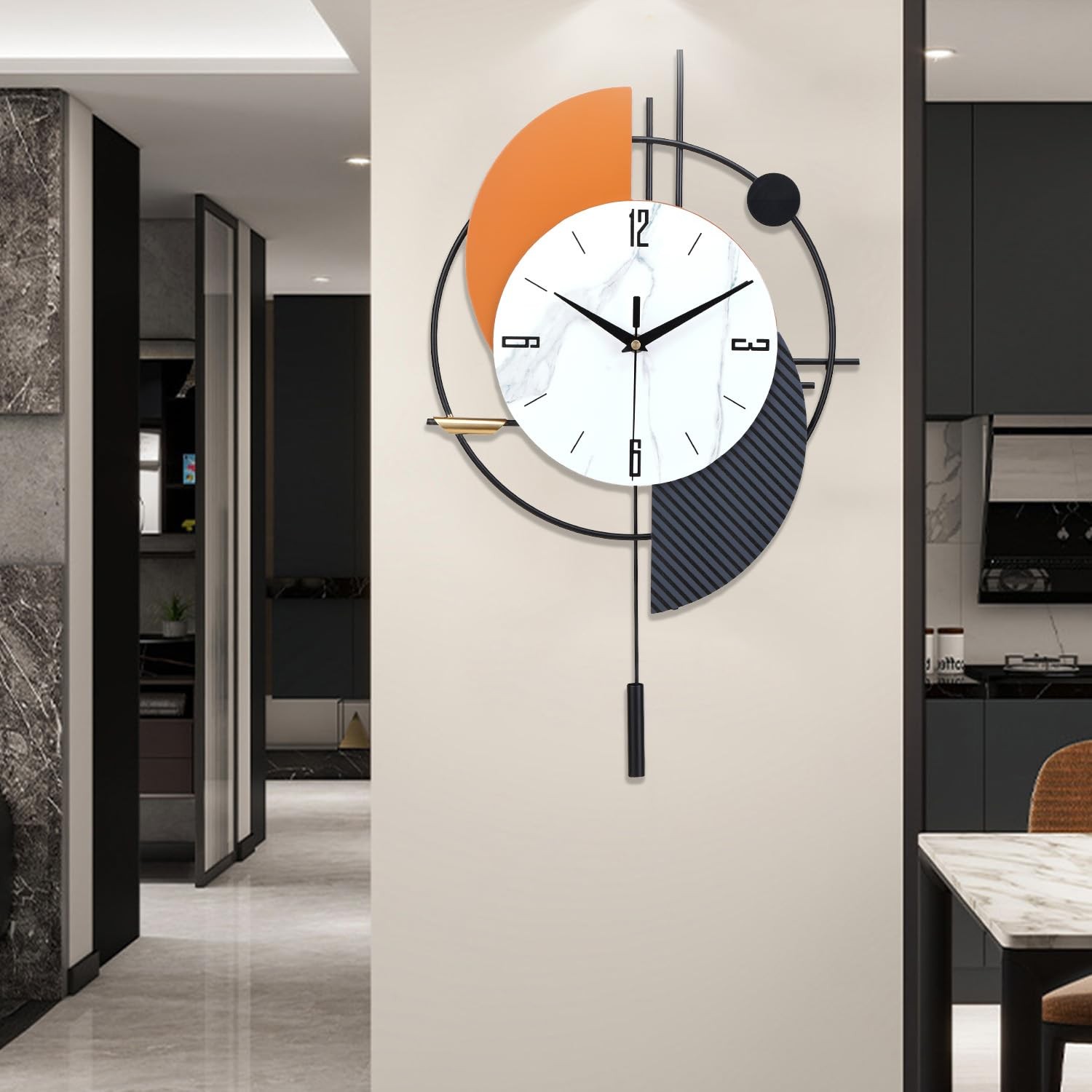 Large Decorative Wall Clock with Pendulum for Living Room, M