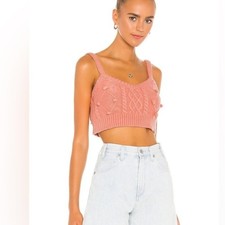 For Love  Lemons Pink Cable Knit Crop Top Sweater Tank Size S