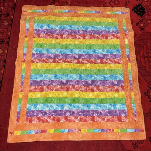 HANDMADE Quilt LAP BABY BED BLANKET RAINBOW Batik LBGTQ 46x37 Machine Quilted