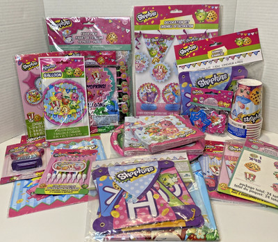 HUGE Shopkins Birthday Party Supplies Plates Cups Napkins Tablecloth Balloons