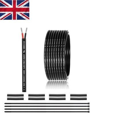 25 Fuß 22 AWG 2-adriges Kabel - schwarzes PVC-Kabel für LED, Marine & Automobil