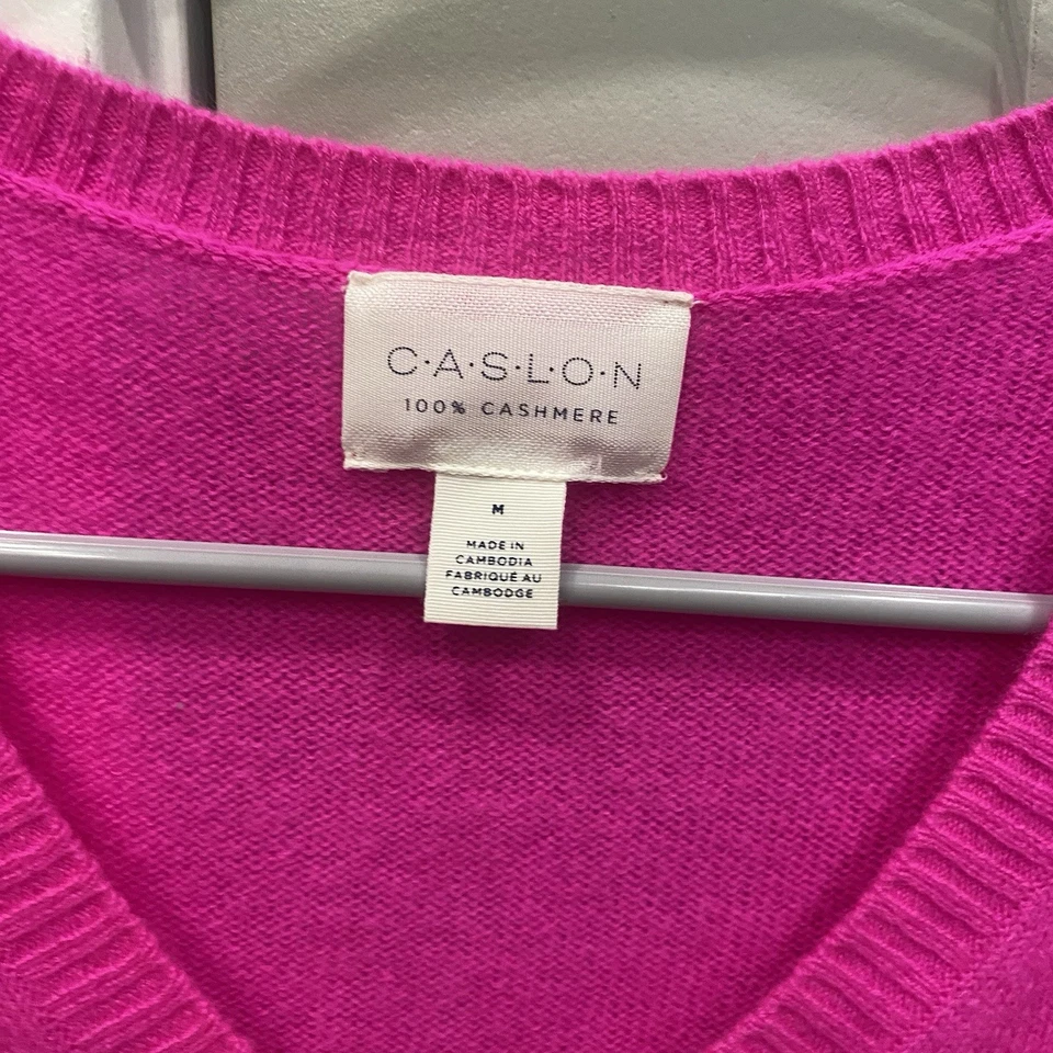 Suéter Caslon 100 % cachemir cuello en V Nordstrom rosa intenso para mujer mediano nuevo con etiquetas $129 Foto 2 de 4