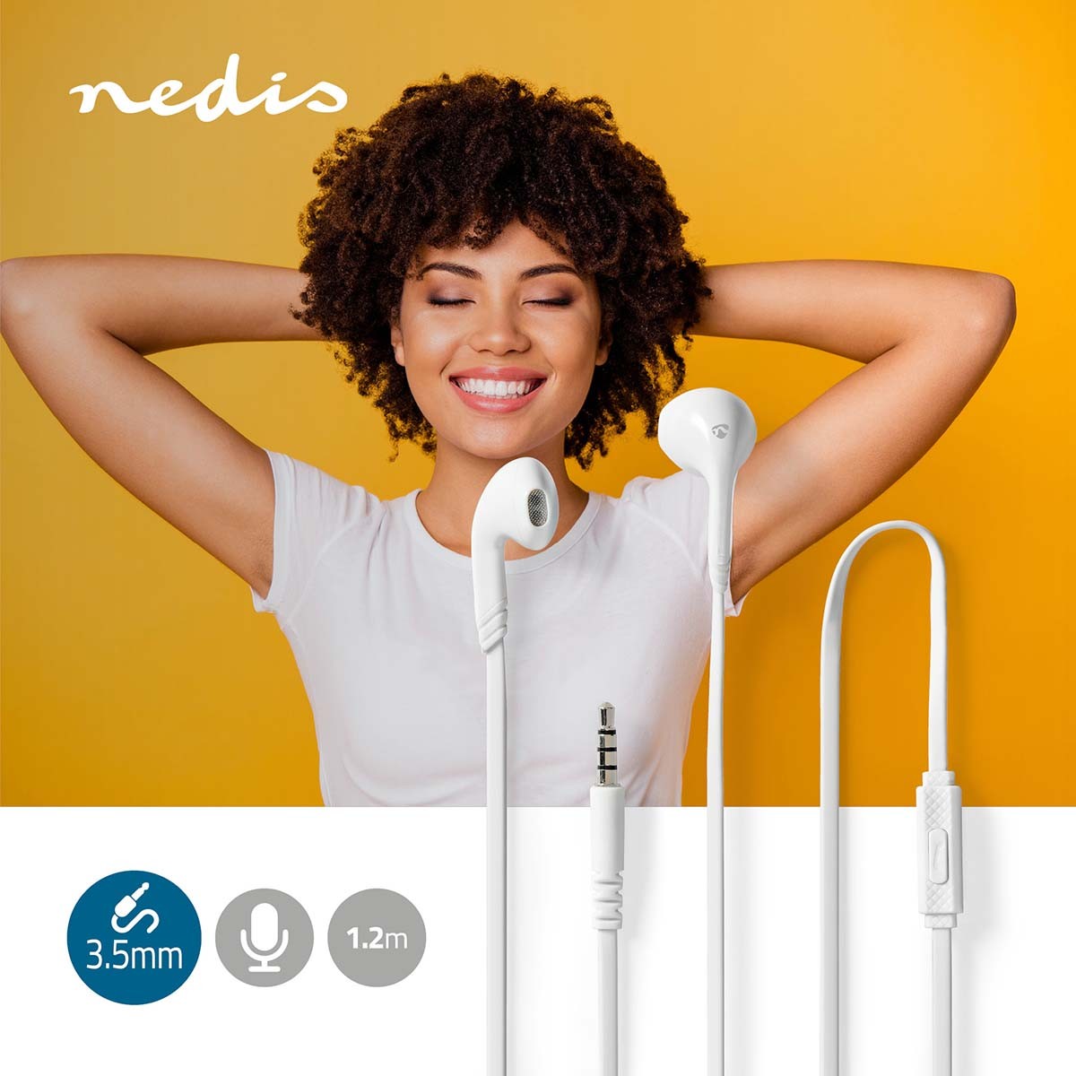 Casque audio Nedis blanc à commande volume et micro réduction bruit