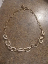 Charming Charlie Statement  Necklace Chain Link Gold Tone Rinestone White Estate