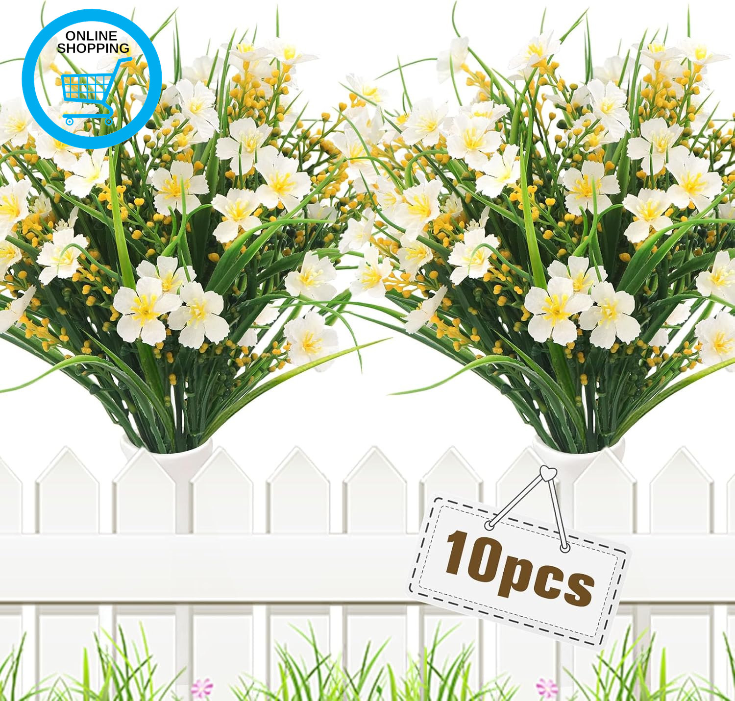 10 Bundles Artificial Flowers, Uv-Resistant Artificial Plants Outdoor Realistic