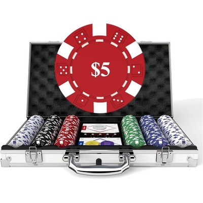 Poker Set, 300 Chips, Karten, Würfel, Aluminiumkoffer, Turnier, Anfänger