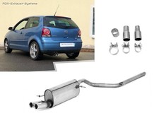  Edelstahl Racing-Komplettanlage ab Kat VW Polo 9N 2x70mm rund eingerollt