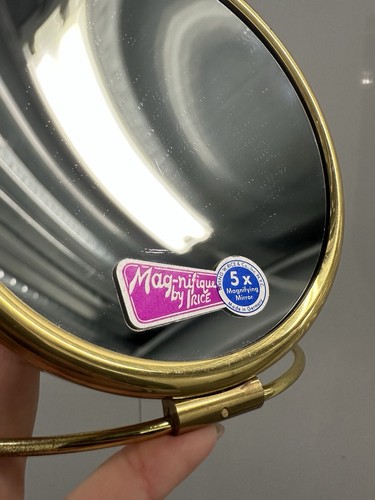 Vintage Brass 5X Magnifying Mirror Irice 6" Gold Tone Made in Germany with case - Picture 6 of 9