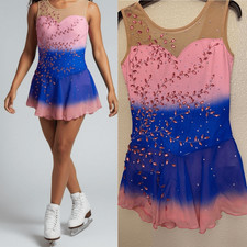 Custom solo dance ice skating ballet costume blue pink ombre stoned dress SA
