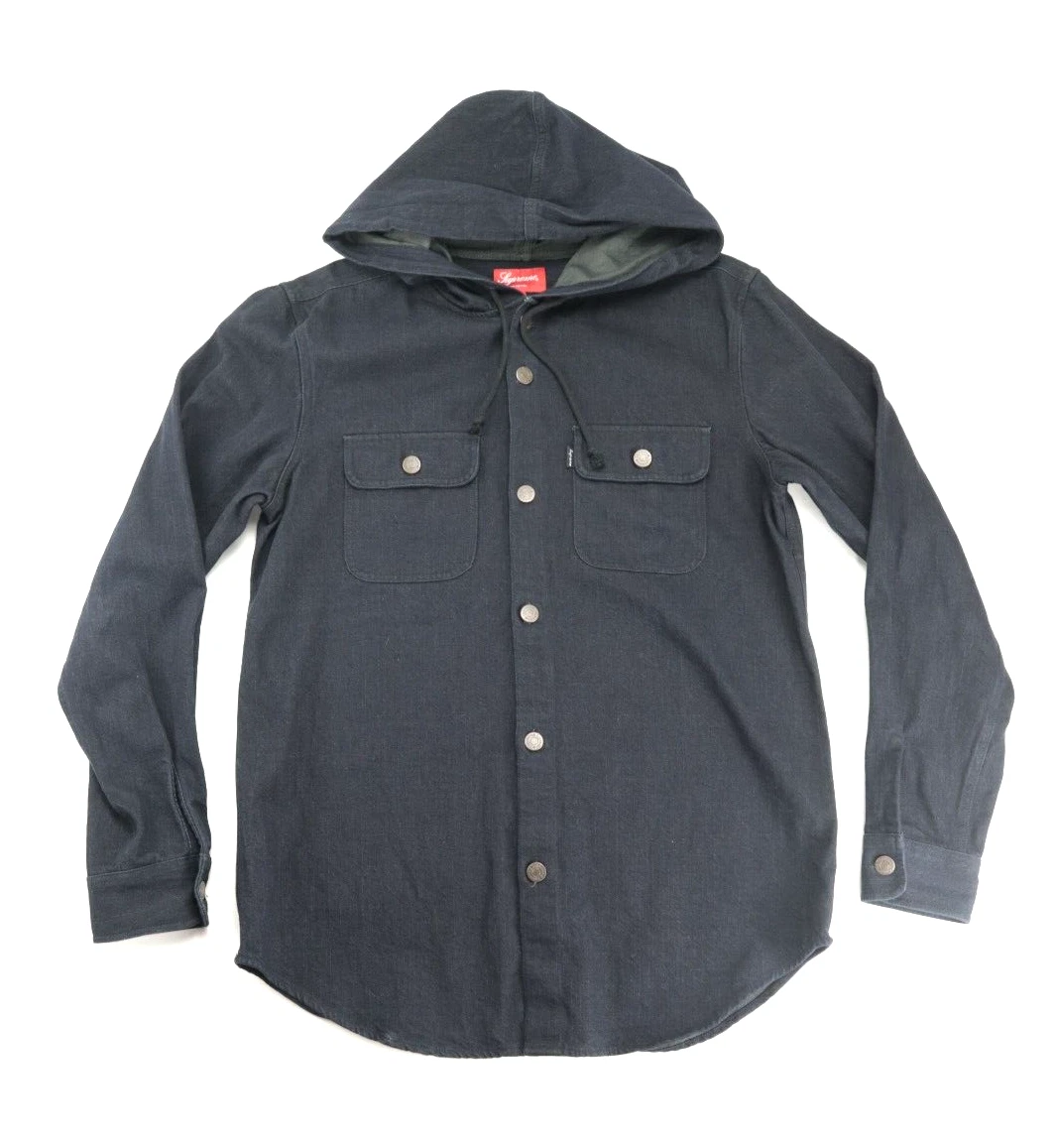Veste en jean à capuche Supreme Eat the Rich denim FW14 taille moyenne légère