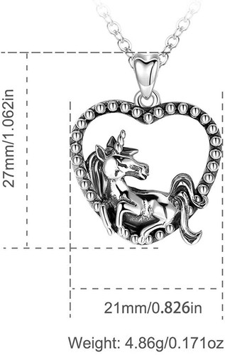 925 Sterling Silver Unicorn Love Heart Pendant Necklace in Gift Box w/ 18" Chain - Picture 5 of 7