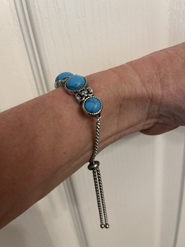 13.50ctw Blue Howlite Bracelet In Stainless Steel - Picture 5 of 6
