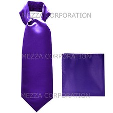New Vesuvio Napoli Men's Polyester Ascot Cravat Necktie Hankie Solid Purple